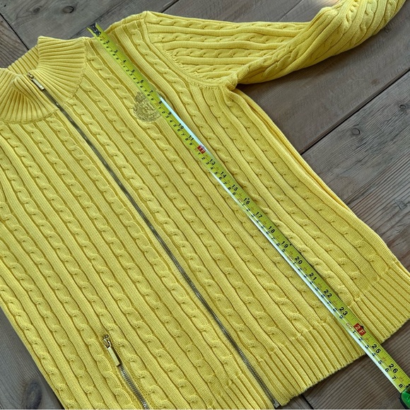 Lauren Ralph Lauren Yellow Zip Front Cable Knit Cardigan Sweater Women’s Sz L - Picture 10 of 13